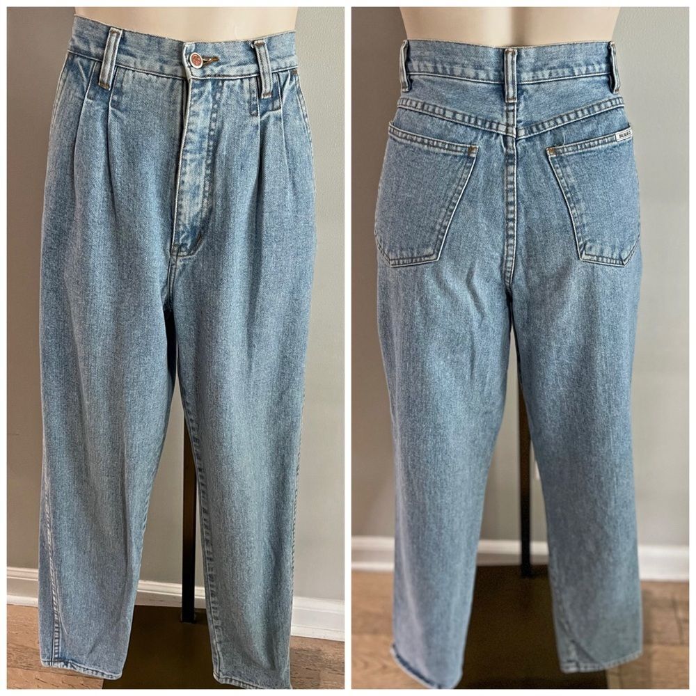 Vintage Bill Blass Pleated High Rise Tapered Mom Jeans Light Wash 80s 90s XS-S